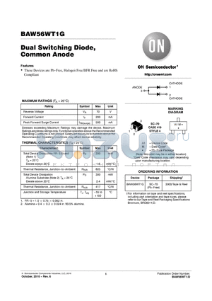 BAW56WT1G datasheet - Dual Switching Diode, Common Anode