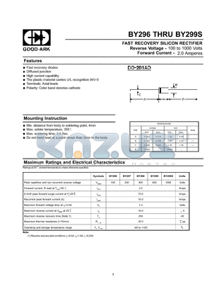 BY296 datasheet - FAST RECOVERY SILICON RECTIFIER