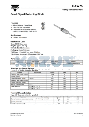 BAW75-TAP datasheet - Small Signal Switching Diode