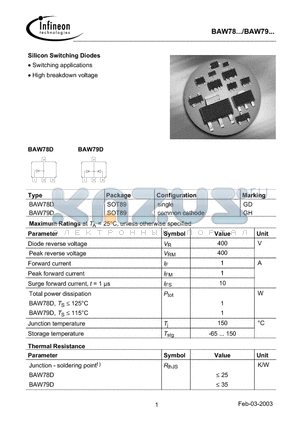 BAW78D datasheet - Silicon Switching Diodes