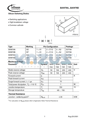 BAW79A datasheet - Silicon Switching Diodes