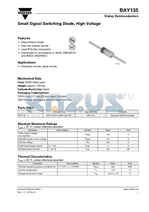 BAY135-TR datasheet - Small Signal Switching Diode, High Voltage