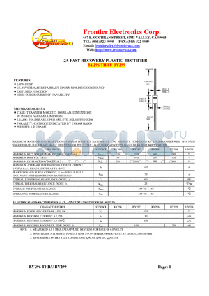 BY299 datasheet - 2A FAST RECOVERY PLASTIC RECTIFIER
