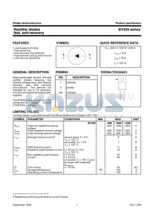 BY329-1000 datasheet - Rectifier diodes fast, soft-recovery