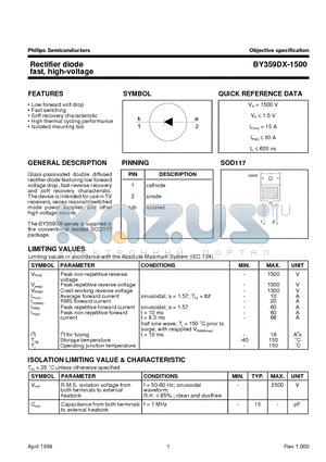 BY359DX-1500 datasheet - Rectifier diode fast, high-voltage