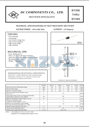 BY396 datasheet - TECHNICAL SPECIFICATIONS OF FAST RECOVERY RECTIFIER