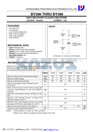 BY396 datasheet - FAST RECOVERY PLASTIC RECTIFIER