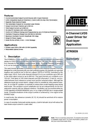ATR0839 datasheet - 4-Channel LVDS Laser Driver for Dual-layer Application