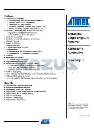 ATR0630P1 datasheet - ANTARIS4 Single-chip GPS Receiver