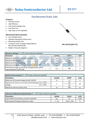 BY397 datasheet - Fast Recovery Diode, 3.0A