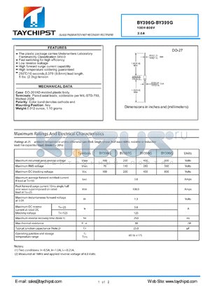 BY397 datasheet - FAST RECOVERY RECTIFIERS