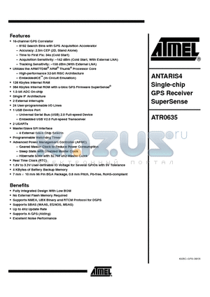 ATR0635 datasheet - ANTARIS4 Single-chip GPS Receiver SuperSense