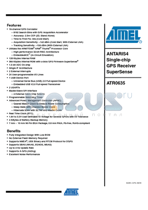 ATR0635-7KQY datasheet - ANTARIS4 Single-chip GPS Receiver SuperSense