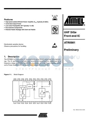 ATR0981-TRHY datasheet - UHF SiGe Front-end IC