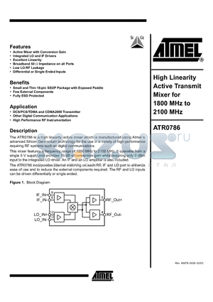 ATR0786 datasheet - High Linearity Active Transmit Mixer for 1800 MHz to 2100 MHz