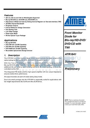ATR1841 datasheet - Front Monitor Diode for Blu-ray/HD-DVD/DVD/CD with TWI