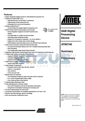 ATR2740 datasheet - DAB Digital Processing Device