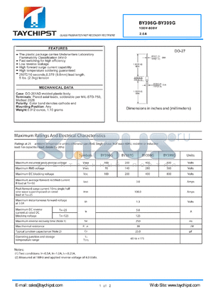 BY399 datasheet - FAST RECOVERY RECTIFIERS