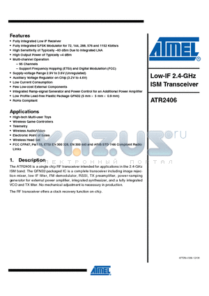 ATR2406-PNQG datasheet - Low-IF 2.4-GHz ISM Transceiver