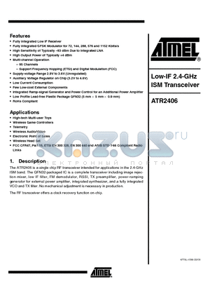 ATR2406-DEV-BOARD datasheet - Low-IF 2.4-GHz ISM Transceiver