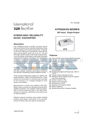 ATR2812S/CH datasheet - HYBRID-HIGH RELIABILITY DC/DC CONVERTER