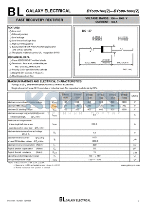 BY500-100 datasheet - FAST RECOVERY RECTIFIER