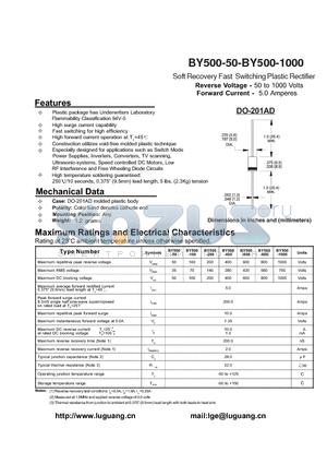 BY500-1000 datasheet - Soft Recovery Fast Switching Plastic Rectifier