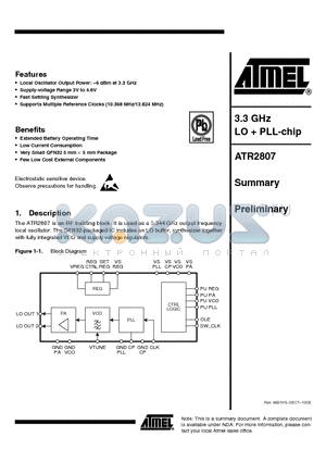 ATR2807_05 datasheet - 3.3 GHz LO  PLL-chip
