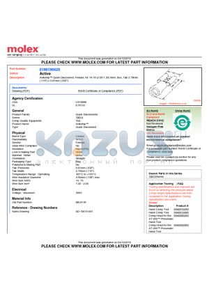 BB-8135 datasheet - Avikrimp Quick Disconnect, Female, for 14-16 (2.00-1.30) Wire, Box, Tab 2.79mm(.110