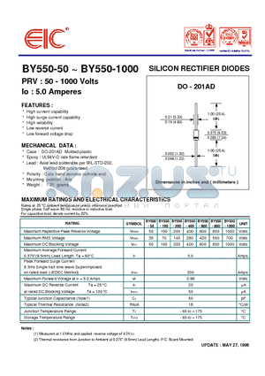 BY550 datasheet - SILICON RECTIFIER DIODES