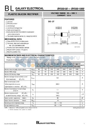 BY550-1000 datasheet - PLASTIC SILICON RECTIFIER