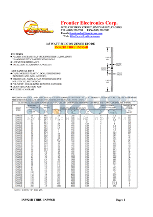 1N5930B datasheet - 1.5 WATT SILICON ZENER DIODE