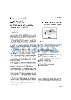 ATR28XXS datasheet - HYBRID-HIGH RELIABILITY DC/DC CONVERTERS