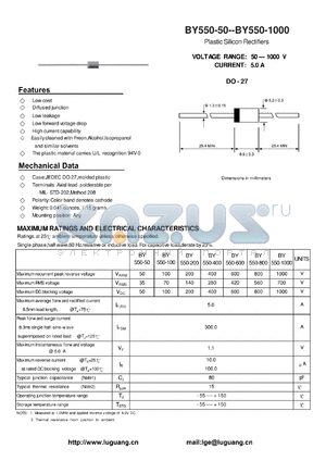 BY550-100 datasheet - Plastic Silicon Rectifiers