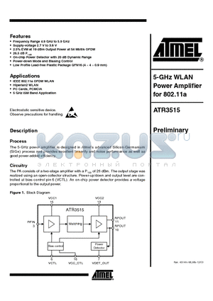 ATR3515 datasheet - 5-GHz WLAN Power Amplifier for 802.11a