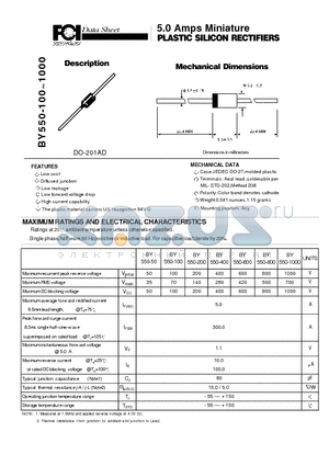 BY550-1000 datasheet - 5.0 Amps Miniature PLASTIC SILICON RECTIFIERS Diffused junction
