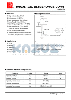 BB-B4574 datasheet - GaAsP/GaP Hi-Eff Red TTL & C-MOS circuit no external circuit needed