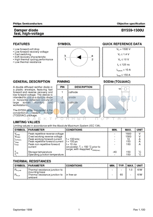 BY559-1500U datasheet - Damper diode fast, high-voltage