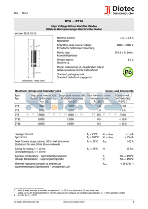 BY6 datasheet - High Voltage Silicon Rectifier Diodes