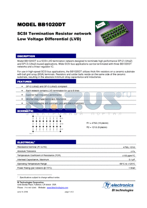BB1020DT datasheet - SCSI Termination Resistor network Low Voltage Differential (LVD)
