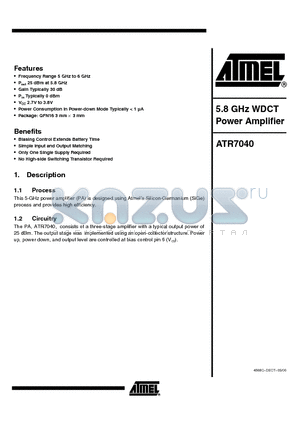 ATR7040 datasheet - 5.8 GHz WDCT Power Amplifier