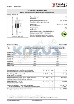 BY880-800 datasheet - Silicon Rectifier Diodes  Silizium-Gleichrichterdioden