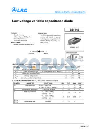 BB142 datasheet - Low-voltage variable capacitance diode