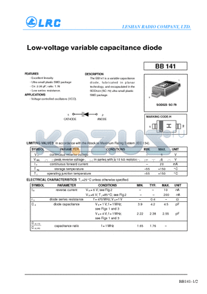 BB141 datasheet - Low-voltage variable capacitance diode