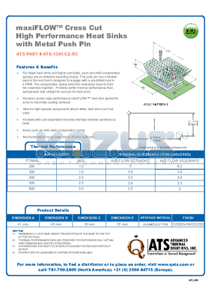 ATS-1041-C2-R0_DS datasheet - maxiFLOW Cross Cut High Performance Heat Sinks with Metal Push Pin