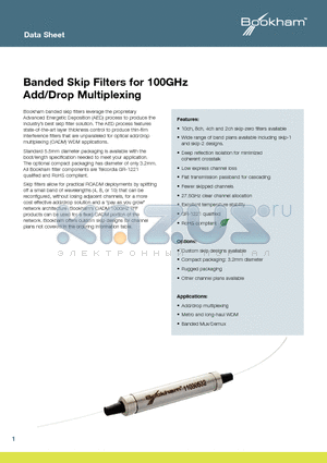 CB1CFU511560200 datasheet - Banded Skip Filters for 100GHz Add/Drop Multiplexing