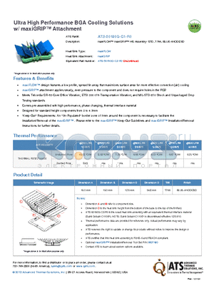 ATS-50190G-C1-R0 datasheet - Ultra High Performance BGA Cooling Solutions w/ maxiGRIP Attachment