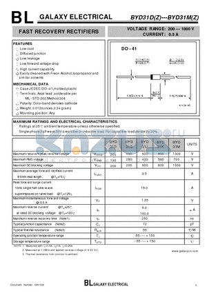 BYD31G datasheet - FAST RECOVERY RECTIFIERS