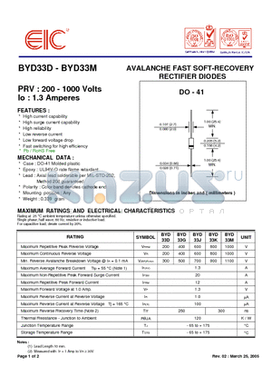 BYD33K datasheet - AVALANCHE FAST SOFT-RECOVERY RECTIFIER DIODES