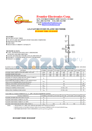 BYD34MP datasheet - 1.5A FAST RECOVERY PLASTIC RECTIFIER